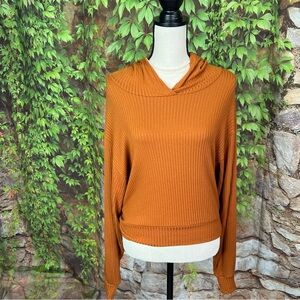Women's Rust Ribbed Hoodie Top